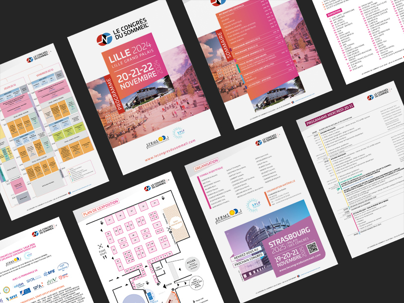 Le congrès du sommeil, communication, logo, identité visuelle, charte graphique, signalétique, programme, Sébastien Ripoll, graphiste, Bordeaux