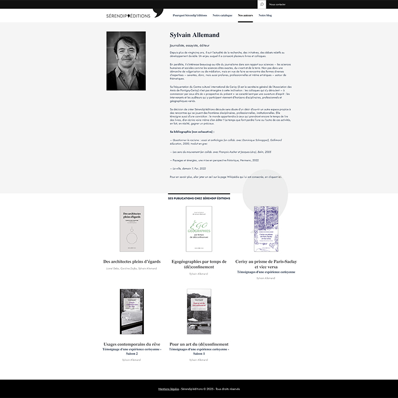 webdesign su site sérendip'éditions, éditeur, Sylvain Allemand, Sébastien Ripoll, graphiste à Bordeaux