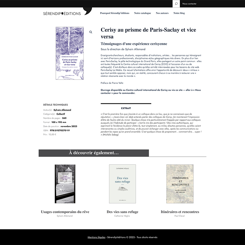webdesign su site sérendip'éditions, éditeur, Sylvain Allemand, Sébastien Ripoll, graphiste à Bordeaux