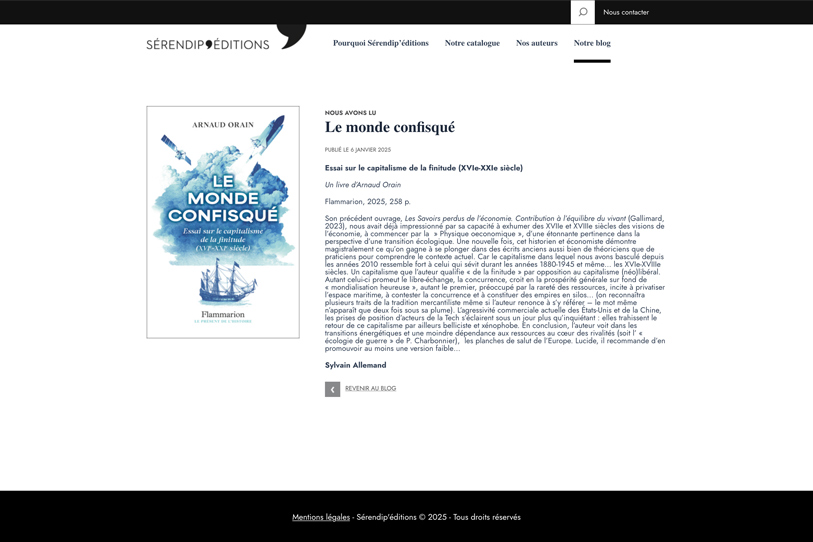 webdesign su site sérendip'éditions, éditeur, Sylvain Allemand, Sébastien Ripoll, graphiste à Bordeaux